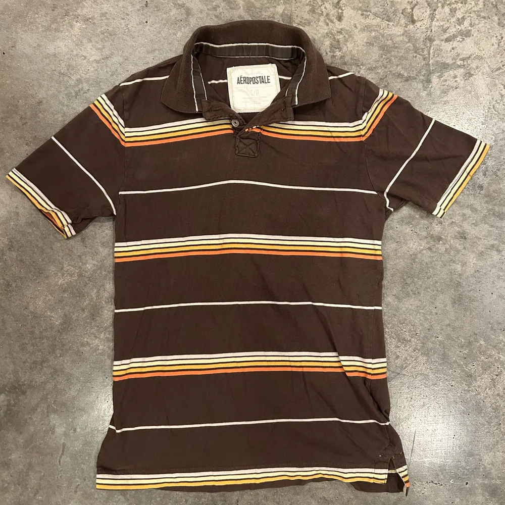 ABATHINGAPE archive poloshirt Y2Kストリート平成 Aeropostale Aero Mens Polo Brown & White Stripes Y2K Size Small Vinta…