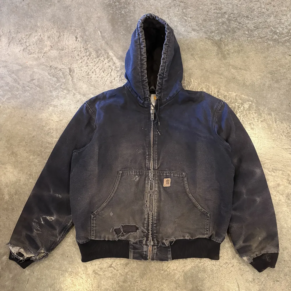 Vintage 90s Carhartt J130 MDT Hooded Work Jacket Faded Thrashed Indi…